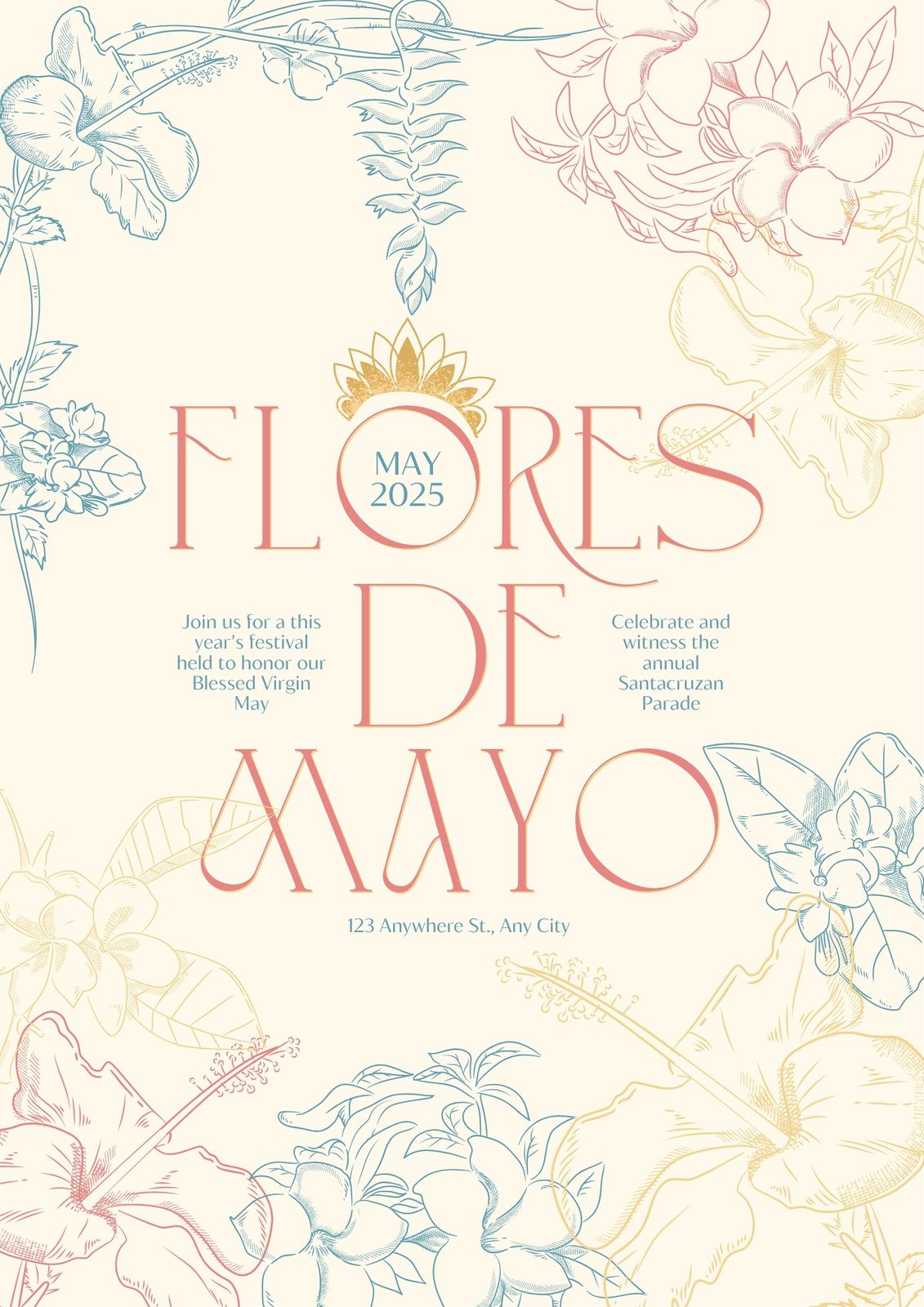 Red and Yellow Elegant Illustrative Flores de Mayo Poster