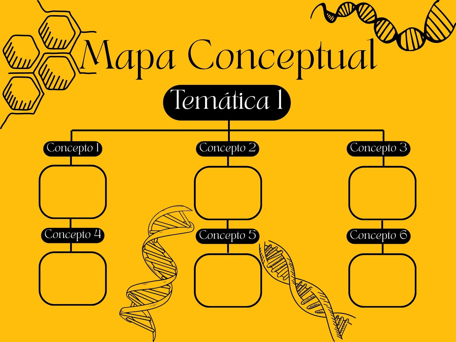 Mapa Conceptual Biología Ilustrado Negro y Amarillo