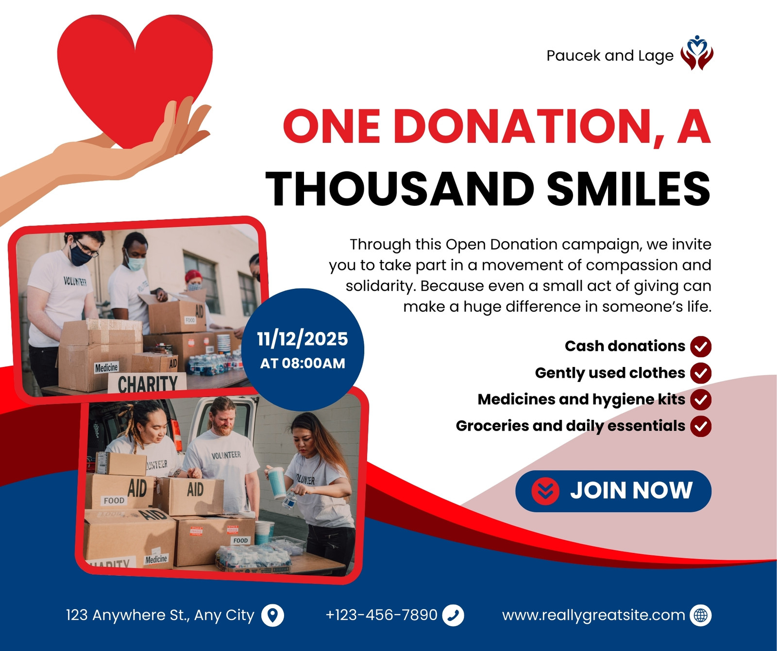 Red and Blue Modern Open Donation Facebook Post