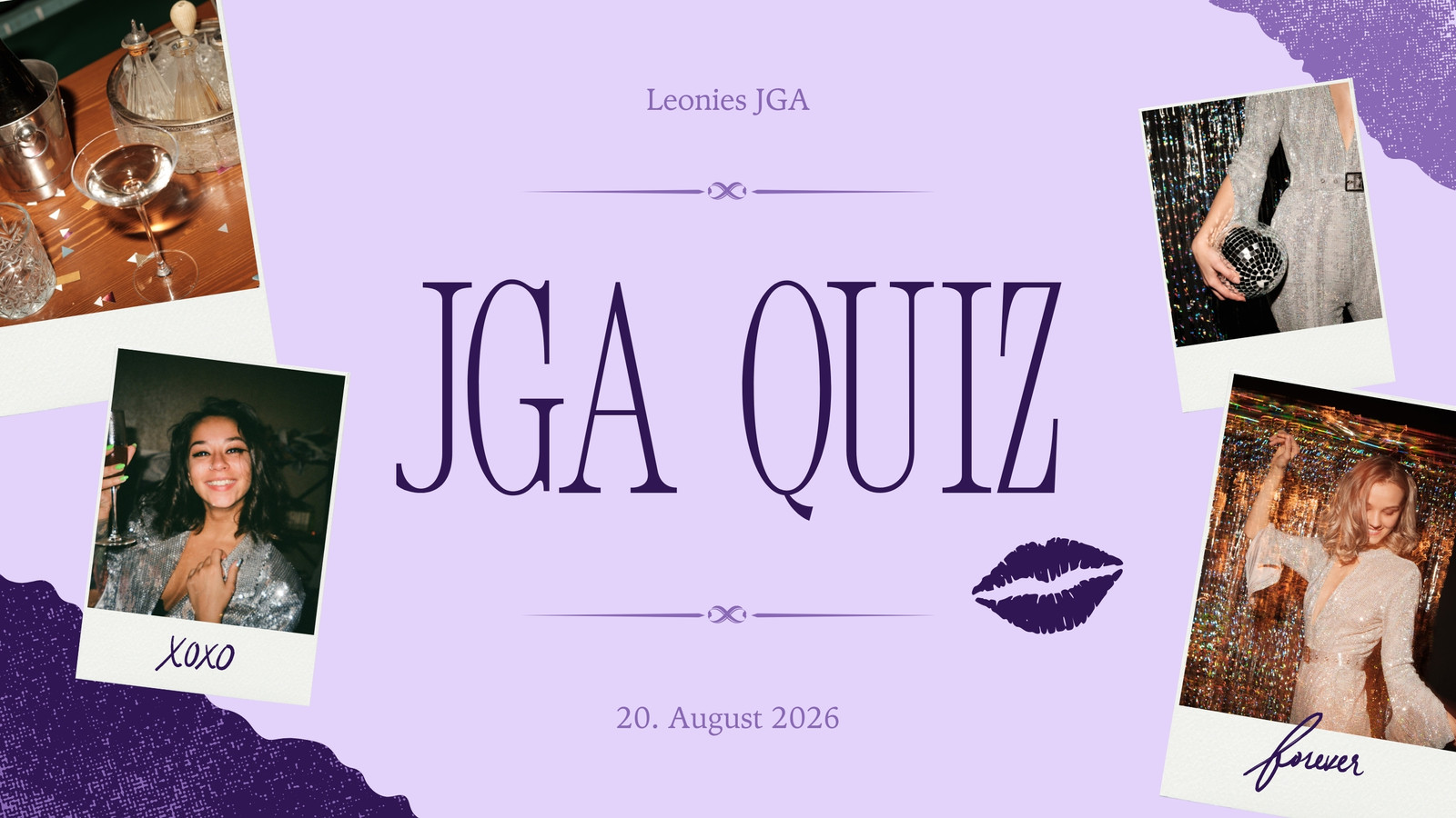 JGA Junggesellin Braut Event Quiz Spiel Rätsel Lila Foto Präsentation JGA Junggesellin Braut Event Quiz Spiel Rätsel Lila Foto Präsentation