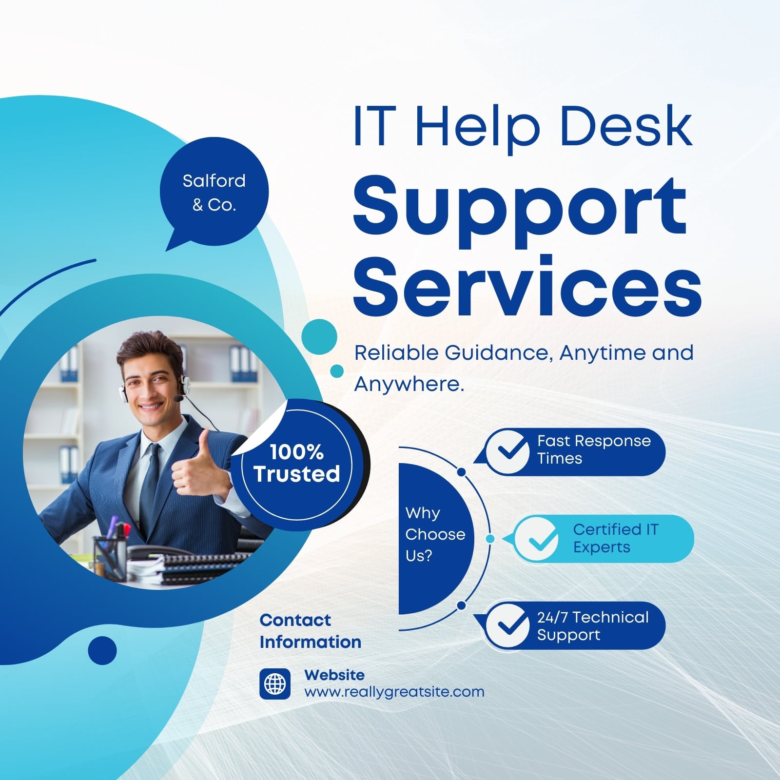 Blue and White Modern IT Help Desk LinkedIn Post