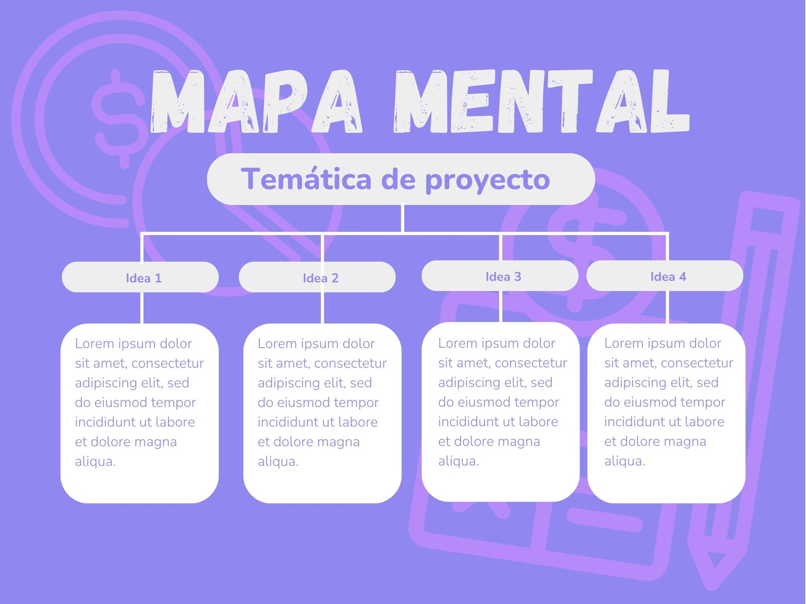 Gráfico Mapa Mental Contabilidad Ilustrado Blanco y Lila