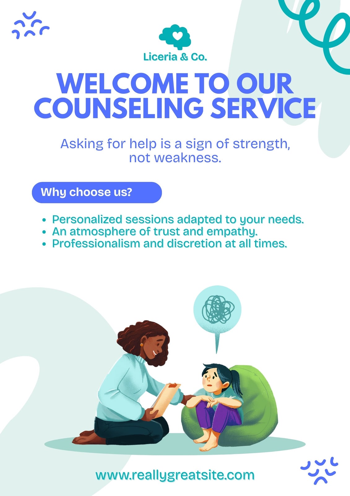 Green and Blue Playful Counseling Service Flyer
