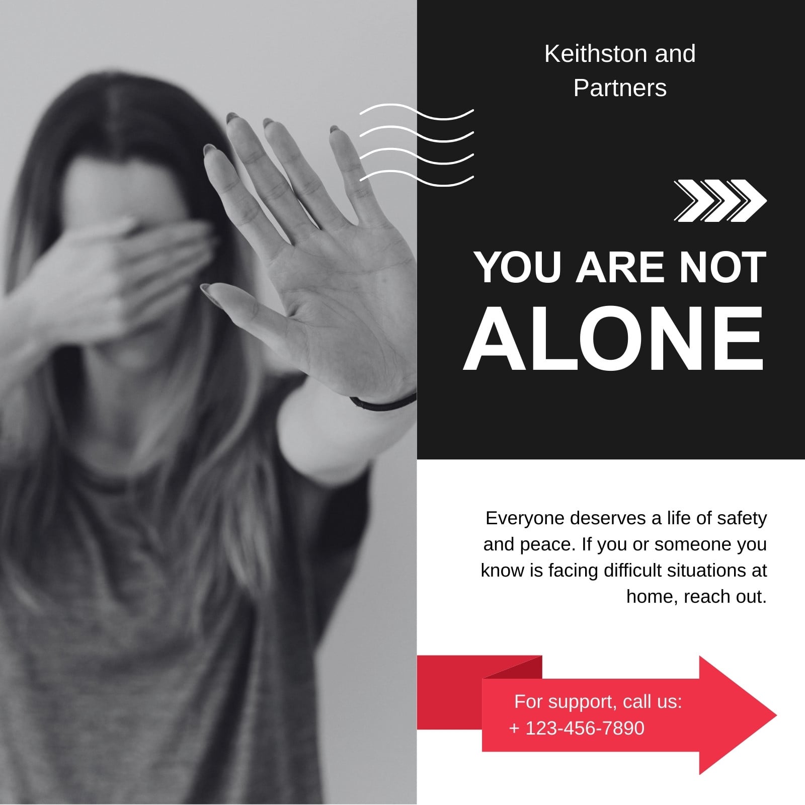 Black And White Modern Domestic Violence Support Instagram Post