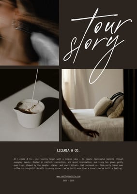 Free Black Minimalist Photo Collage About Us Our Story Business A4 Document Canva template