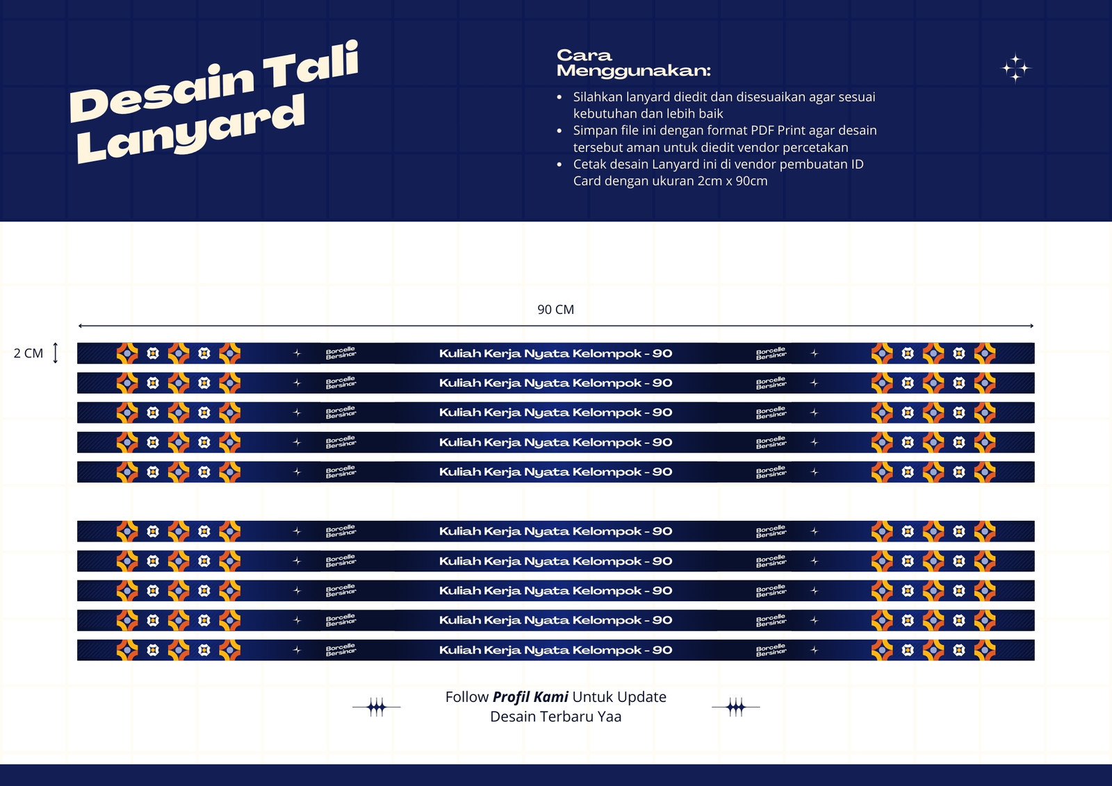 Biru Dongker Modern Tali Lanyard ID Card Siap Cetak