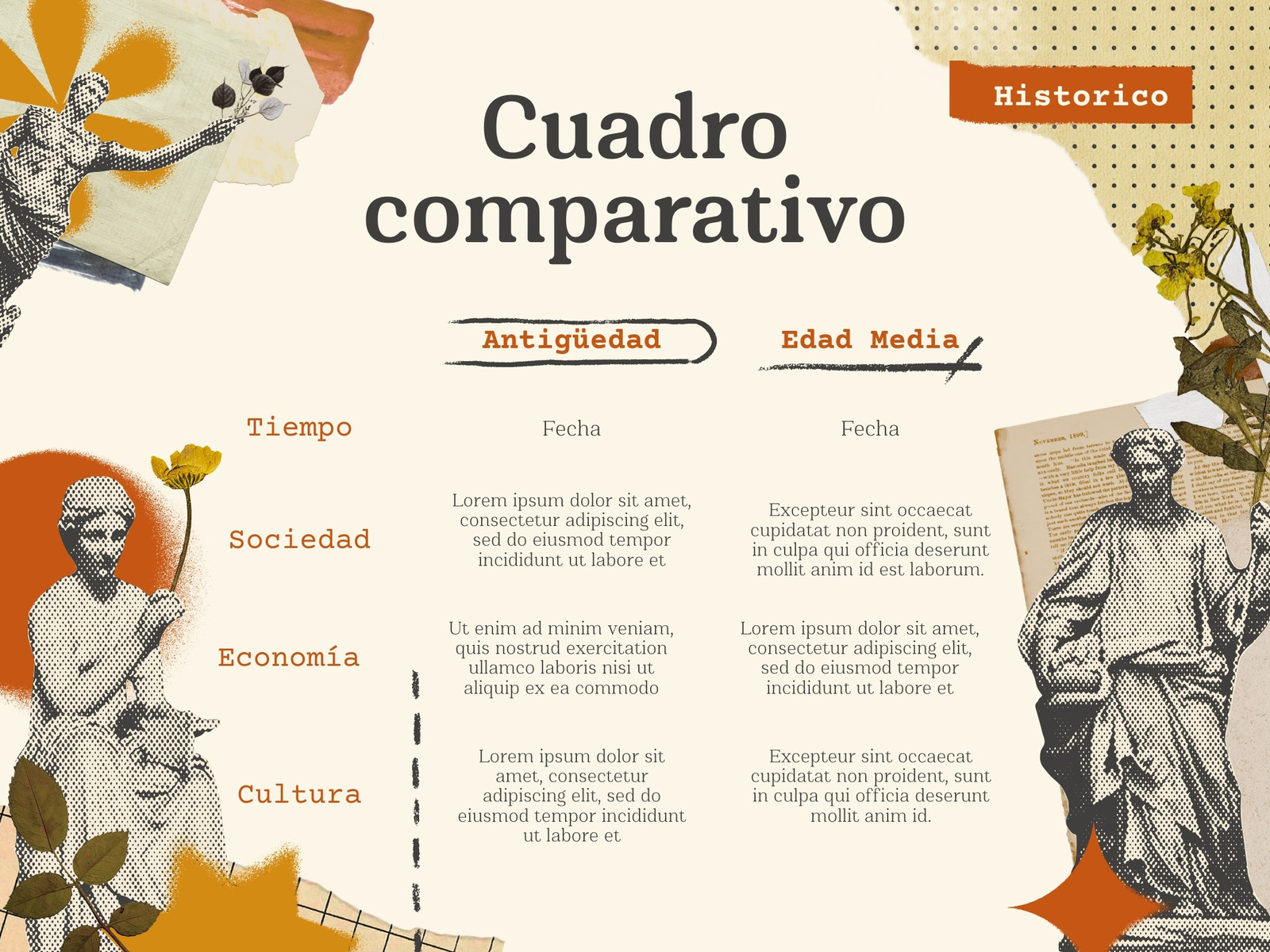 Cuadro Comparativo Tabla de Información Recortes de Papel Vintage Beige
