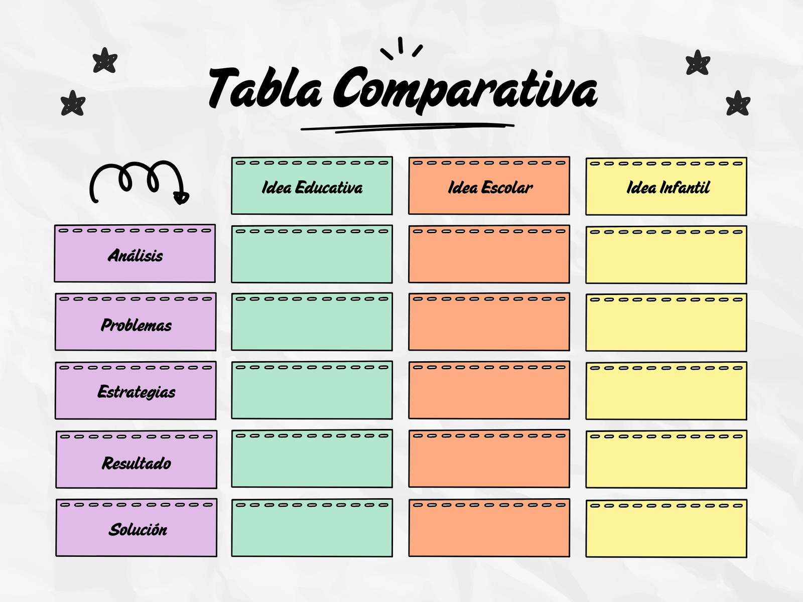 Tabla Cuadro Comparativo Doodle Colorido Violeta y Naranja