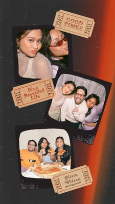 Free Black Red Retro Friends Party Mood Photo Collage Instagram Story Canva template