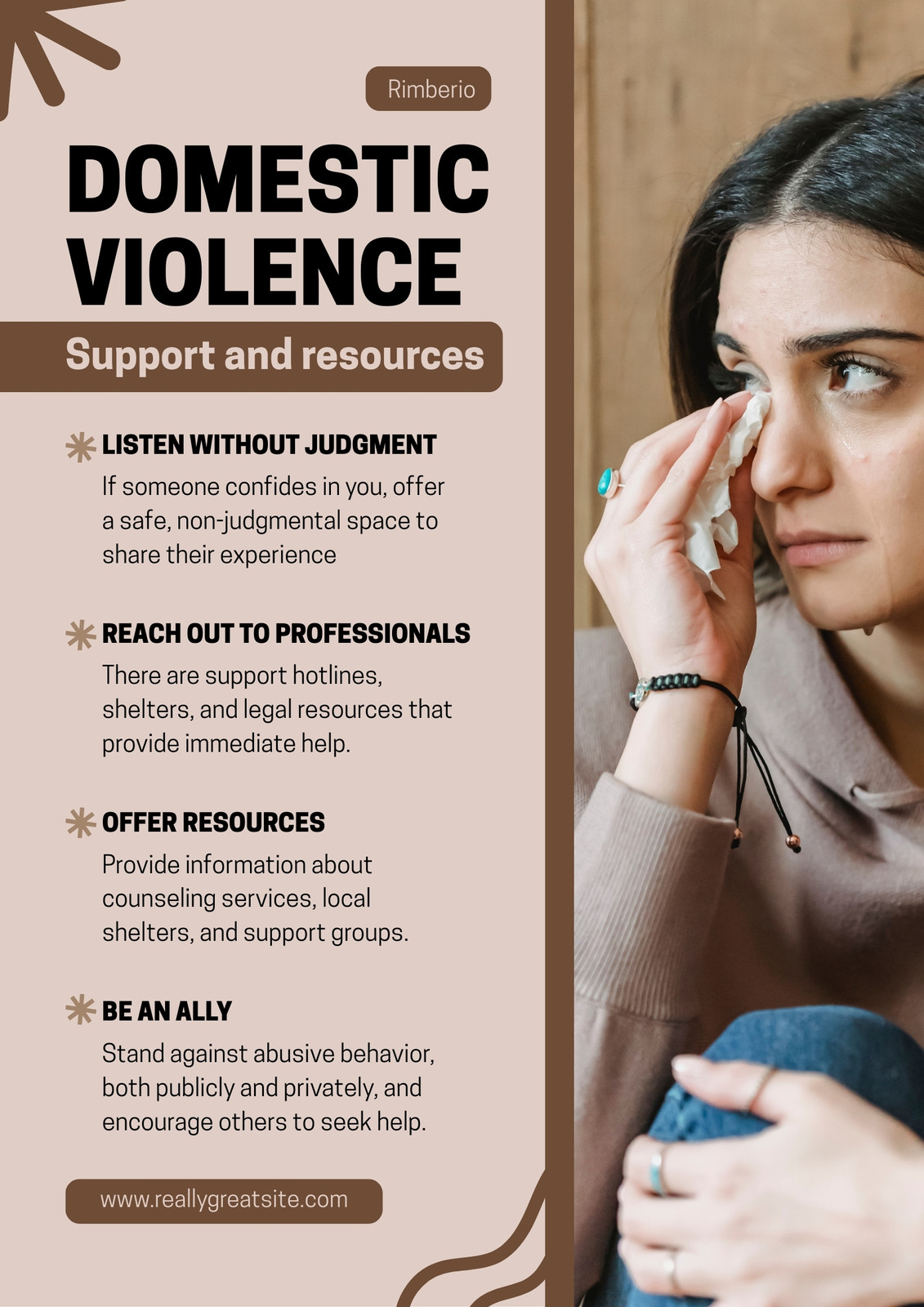 Brown and Beige Modern Domestic Violence Awareness Poster