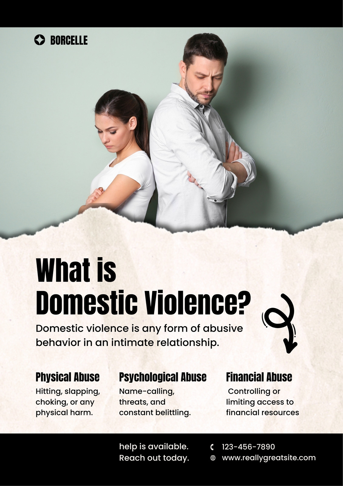 Black and Beige Scrapbook Modern Domestic Violence Awareness Poster