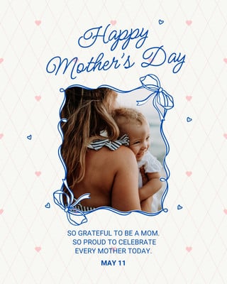 Elegant Coquette Mother's Day Photo Instagram Post Canva template, pink and blue