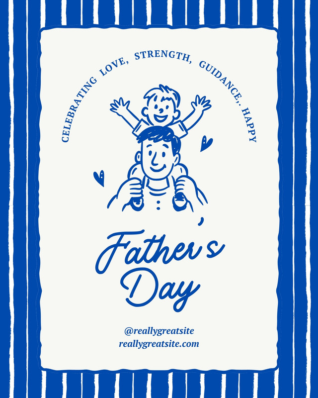 Playful Illustrated Happy Father's Day Greeting Instagram Post Canva template, blue