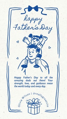 Retro Illustrated Cute Greeting Animated Father's Day Instagram Story Canva template, blue