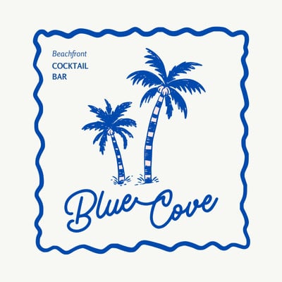 Vintage Retro Palm Tree Summer Beach Logo Canva template, blue