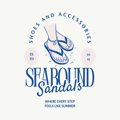 Vintage Retro Summer Shoes Fashion Shop Logo Canva template, blue