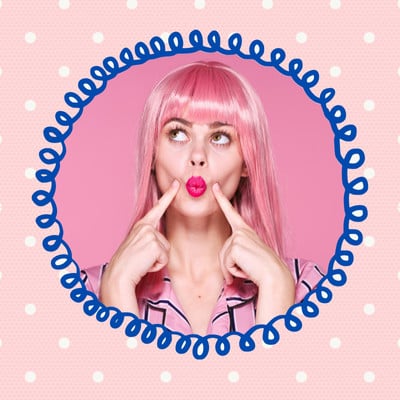 Playful Coquette Woman Photo Discord Avatar Canva template, pink and blue