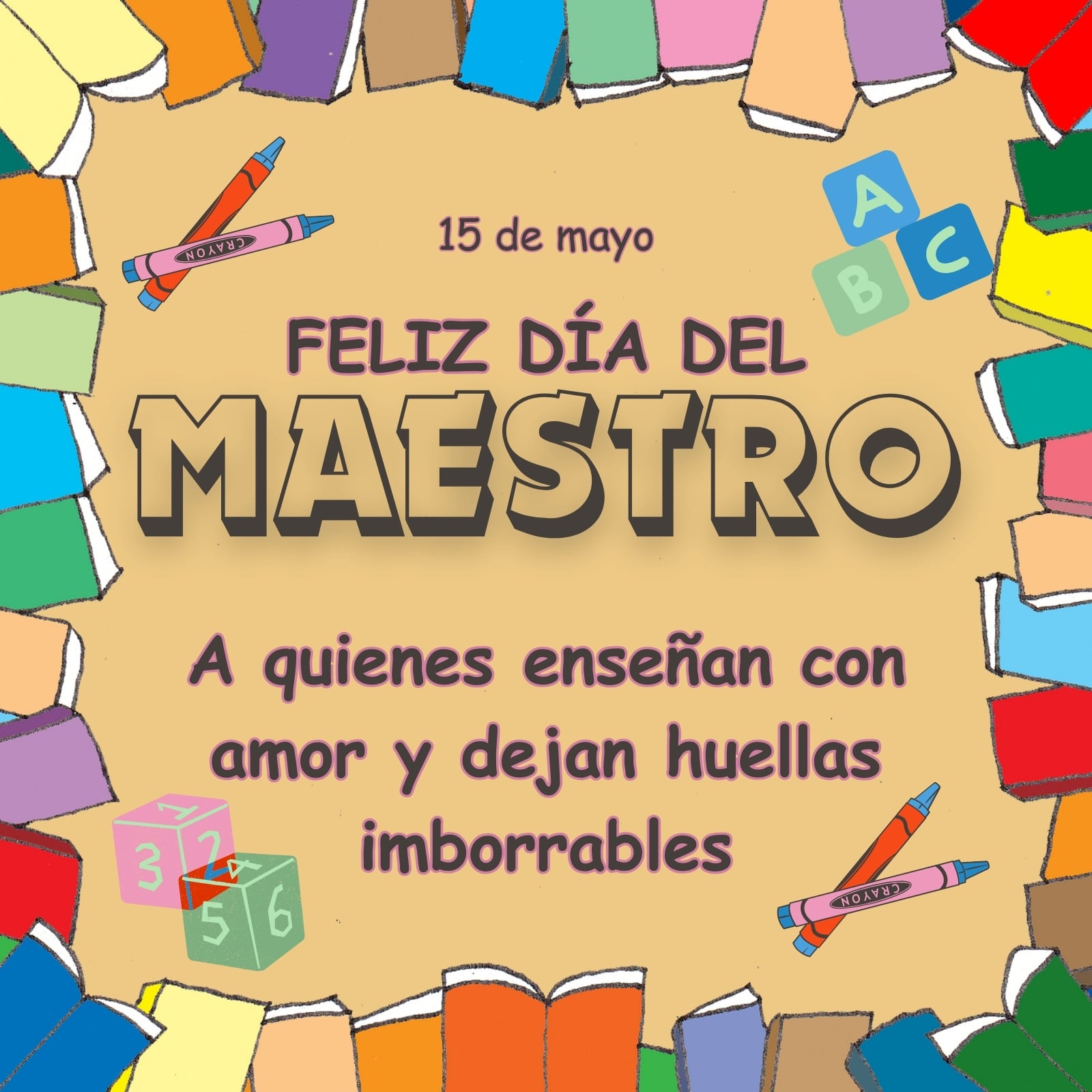 Tarjeta Cuadrada Dia del Maestro Ilustrado Moderno Beige
