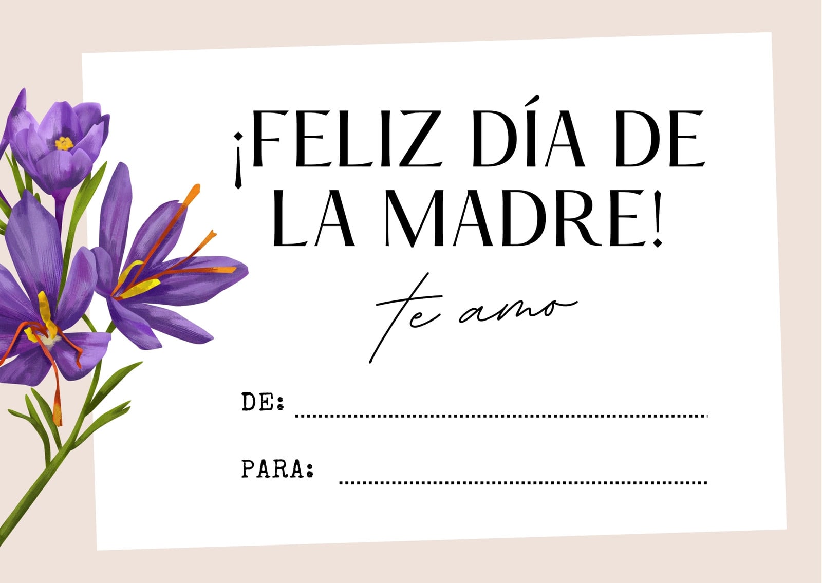 Tarjeta Horizontal Feliz Dia de la Madre Minimalista Rosa