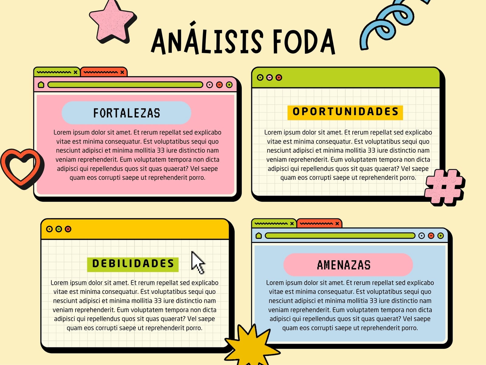 Análisis FODA - Retro, moderno, ilustrado y colorido - Matriz FODA