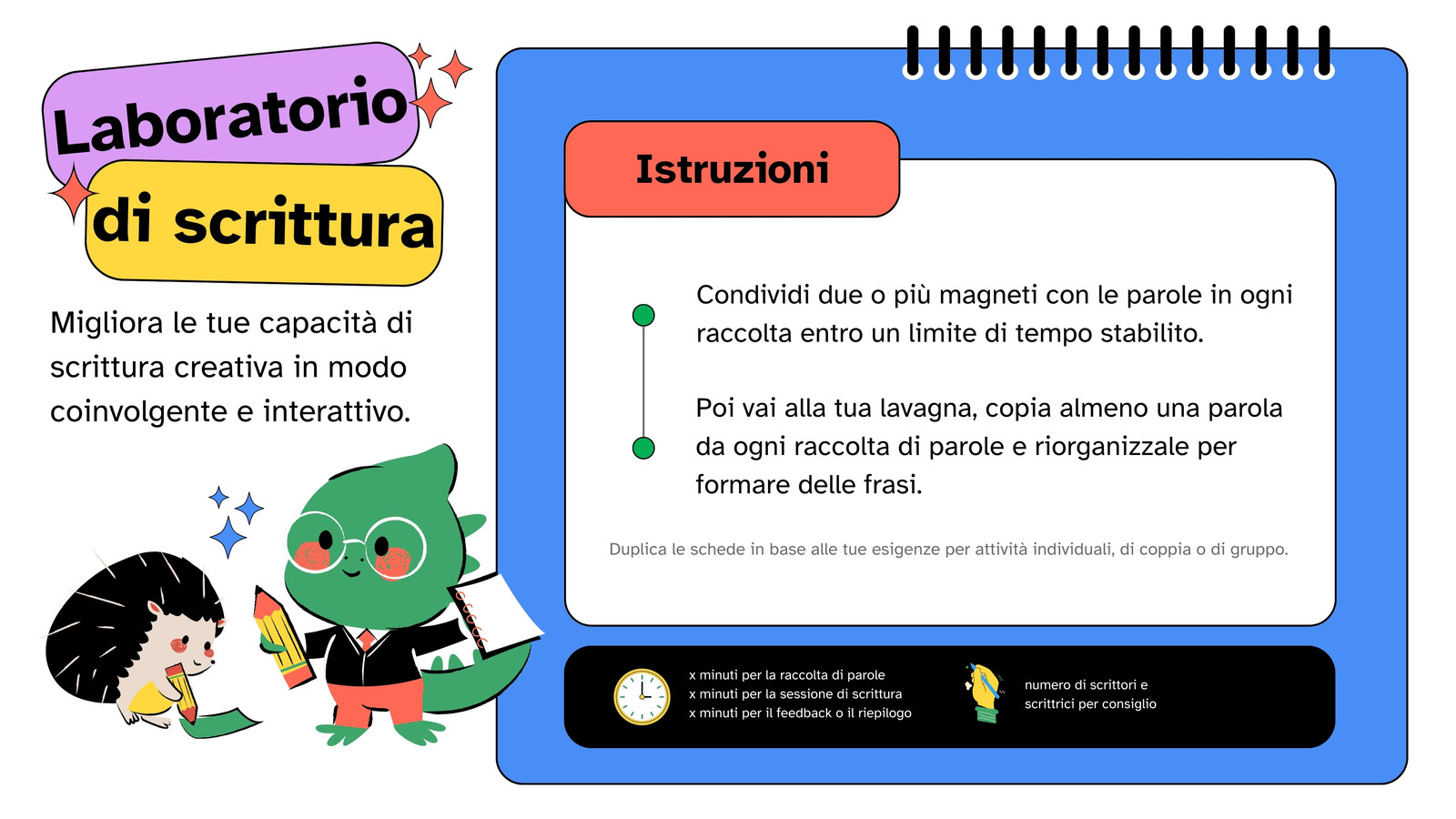 Lavagna Online Didattica Scrittura e Generatore di strutture di Frasi in Stile a Righe Colorate Blu e Giallo