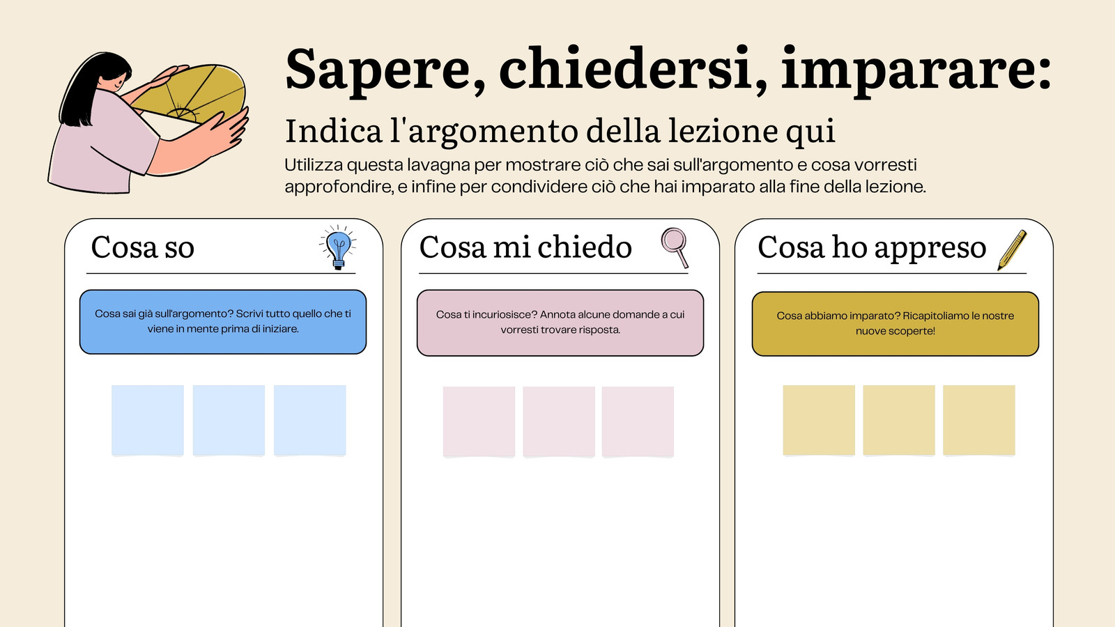 Lavagna Online Didattica Tabella KWL Matematica in Stile a Righe Colorato Viola Crema