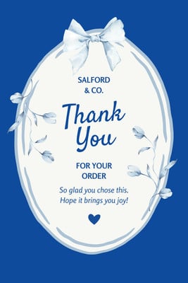 Watercolor Coquette Elegant Floral Thank You Oval Sticker Canva template, blue