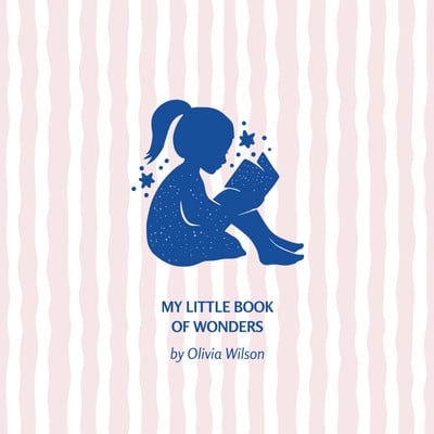 Minimalist Illustrated Children's Book Creator Cover Canva template, blue and pink