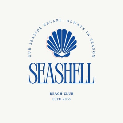 Minimalist Seashell Beach Club Summer Logo Canva template, blue