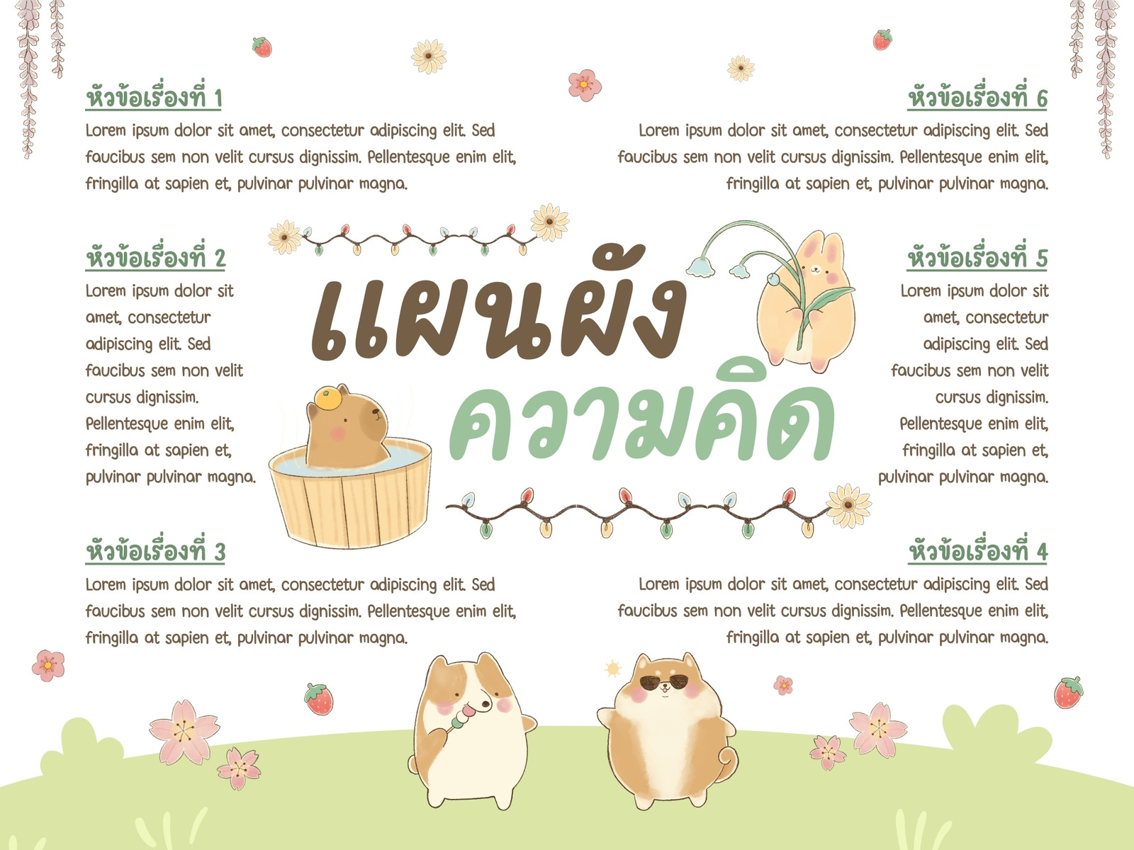 สีน้ำตาล สีเขียว น่ารัก แผนผังความคิด Mind Map กราฟ