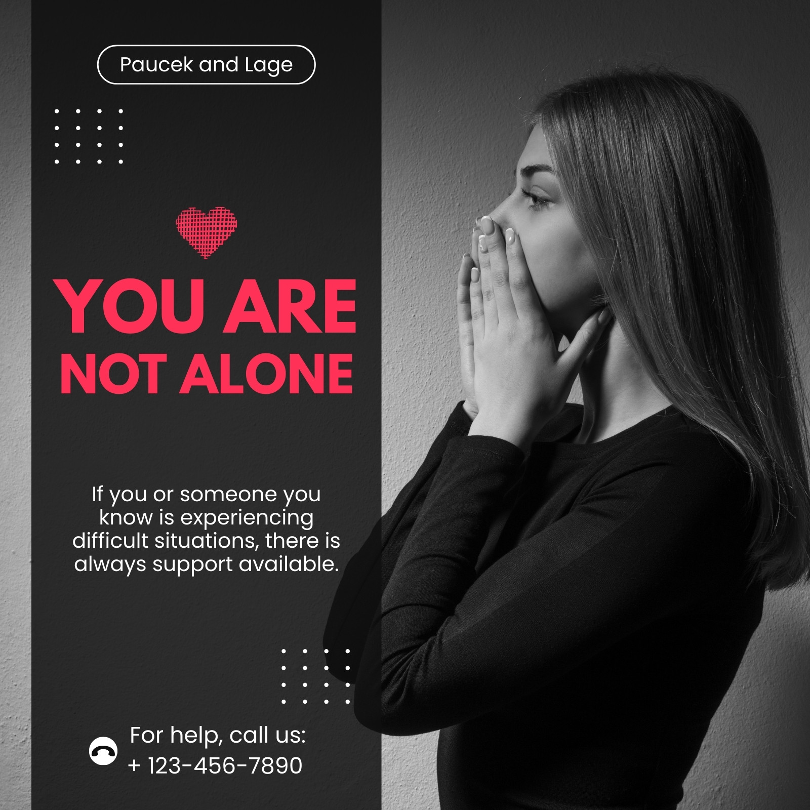 Black And White Modern You Are Not Alone Support Instagram Post