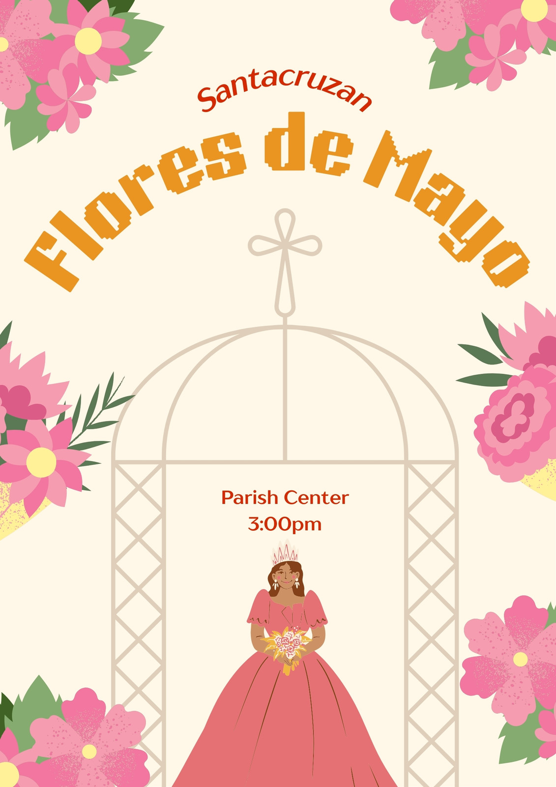 Pink and Yellow Illustrative Philippines Festival Flores de Mayo Poster
