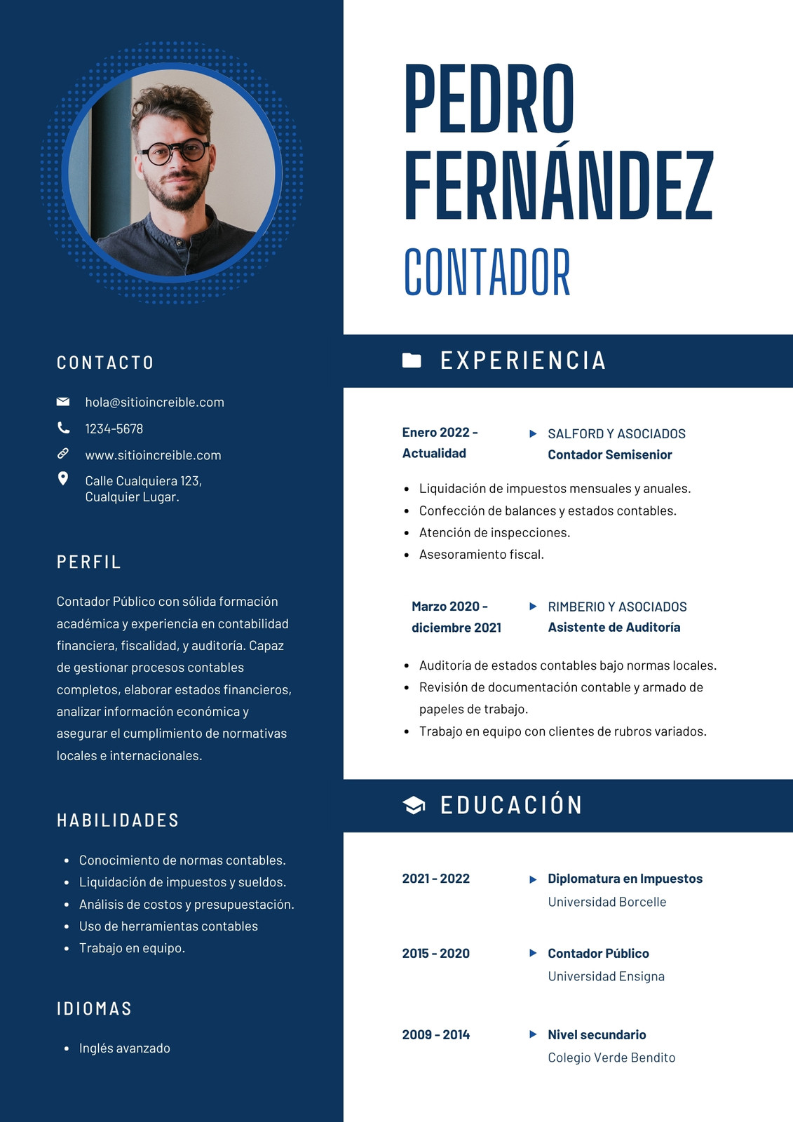 Currículum contador profesional simple azul