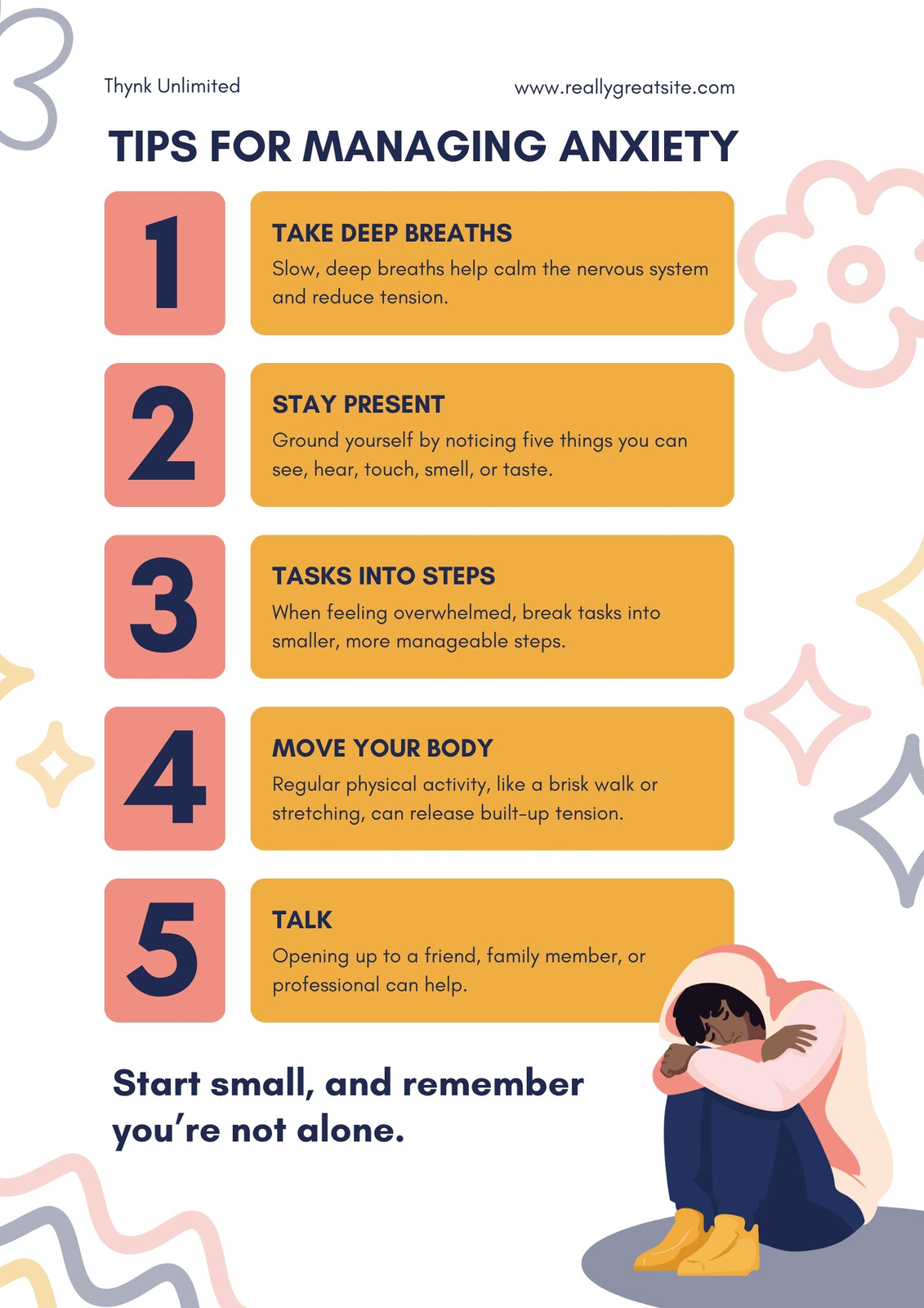 Peach And Yellow Playful Illustrative Anxiety Management Tips Poster