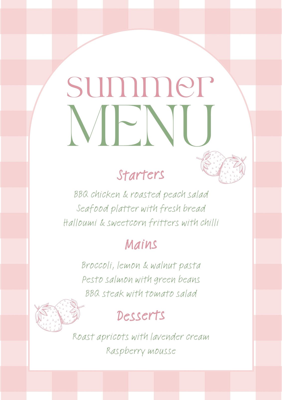 Pink Gingham Fun Summer Menu