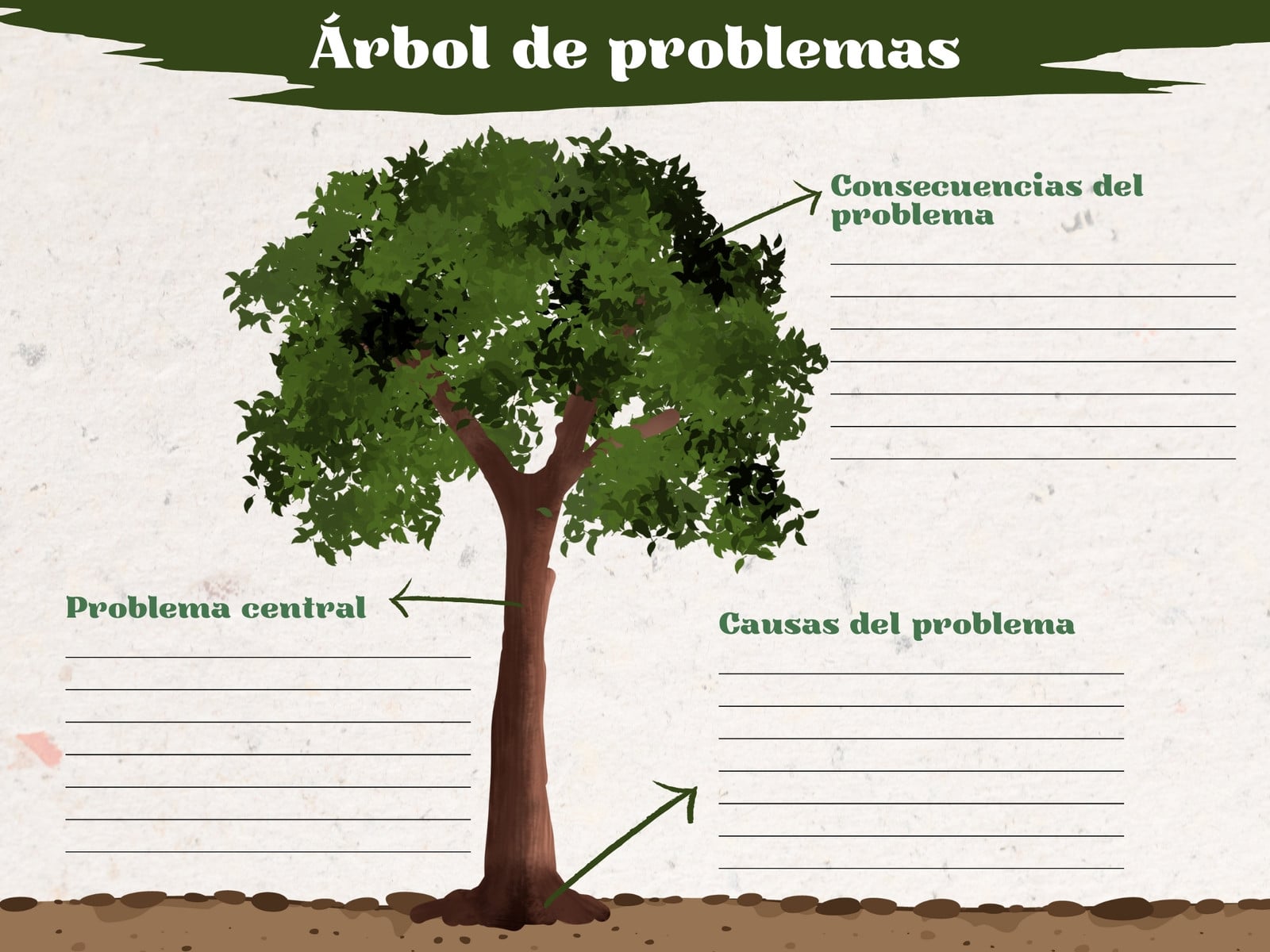 Gráfica árbol de problemas natural ilustrado verde