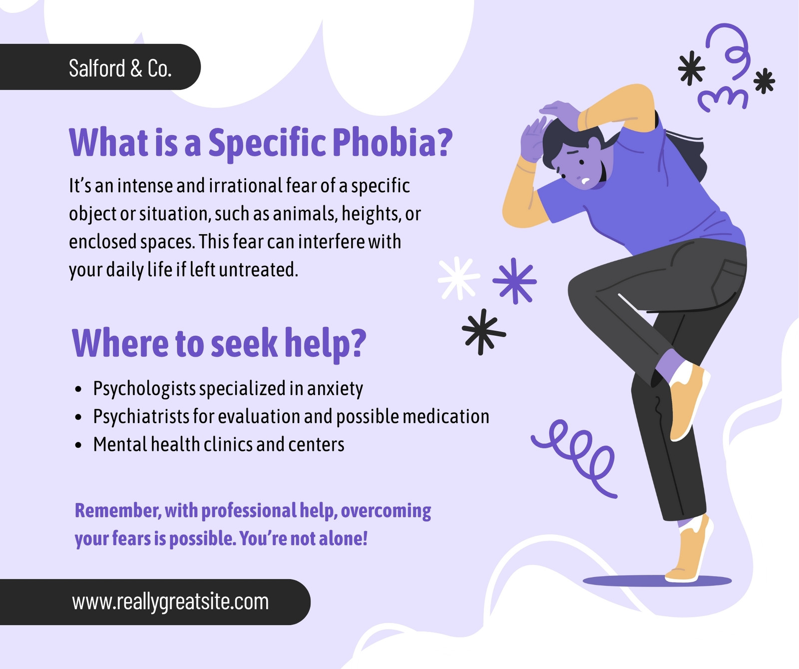 White and Purple Illustrative Specific Phobia Informative Facebook Post