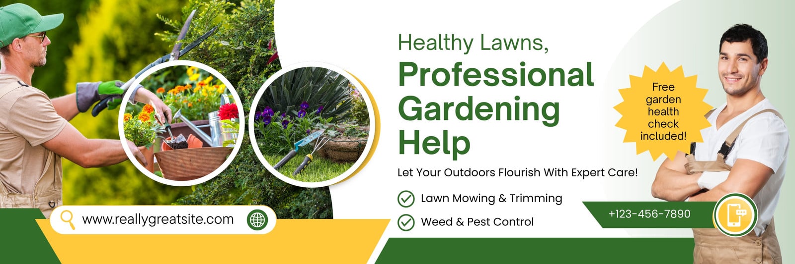 White Green And Yellow Modern Healthy Lawns,Professional Gardening Help Email Header