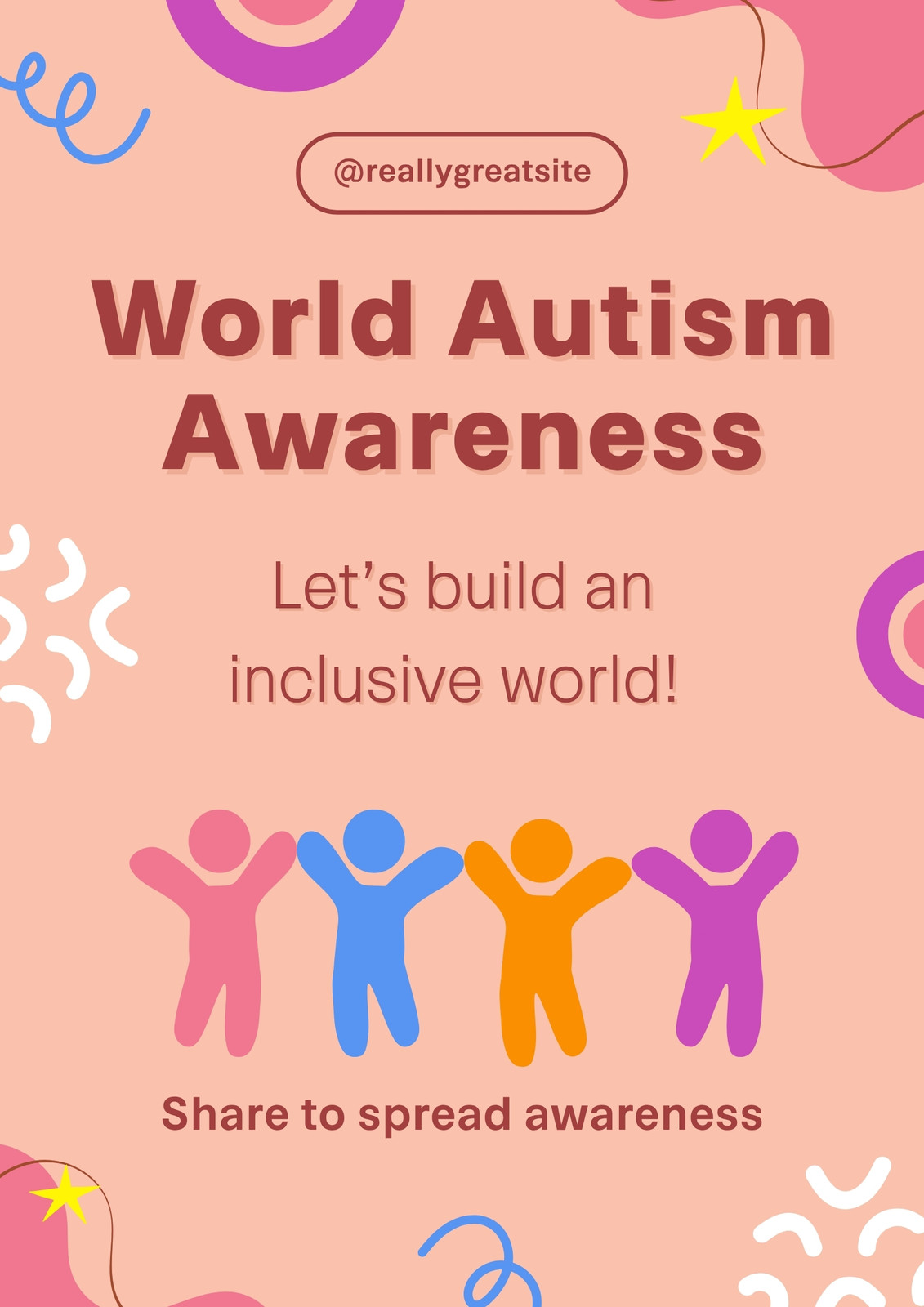 Pink And Purple Playful World Autism Awareness Support Sharing Campaign Flyer