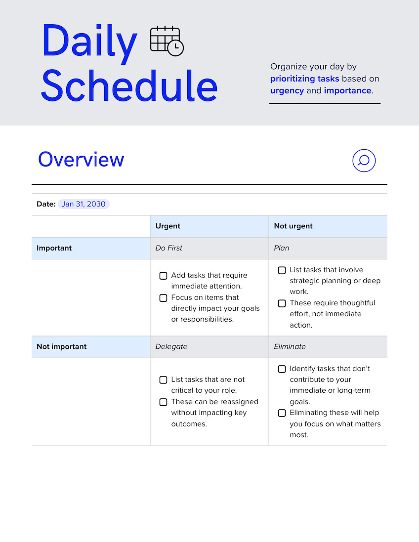 Daily Schedule Doc in Grey Bright Blue Light Blue Serious Business Style