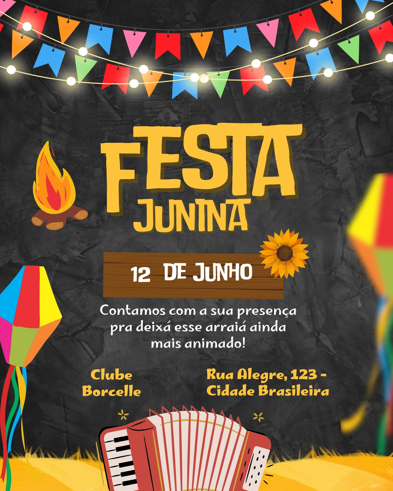 Amarelo Preto e Vermelho Ilustrado Festa Junina Post para Instagram 