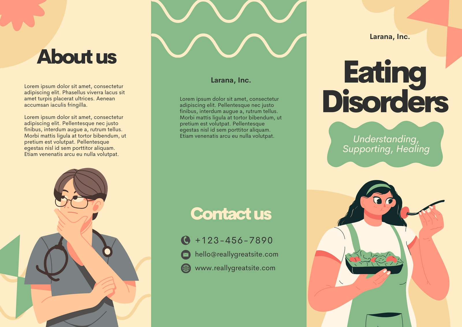 Green And Beige Creative Illustrative Eating Disorders Awareness Brochure