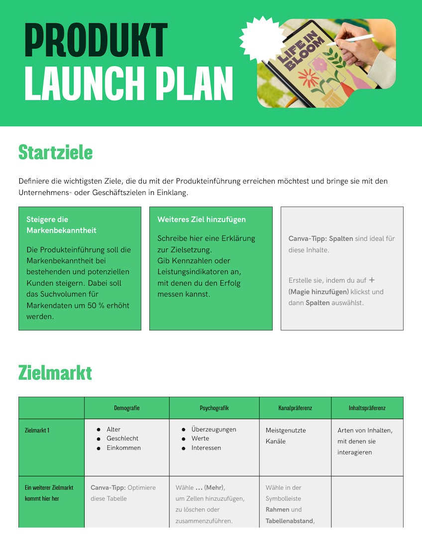 Grün Weiß Geordnet Seriös Produkteinführung Planung Doc