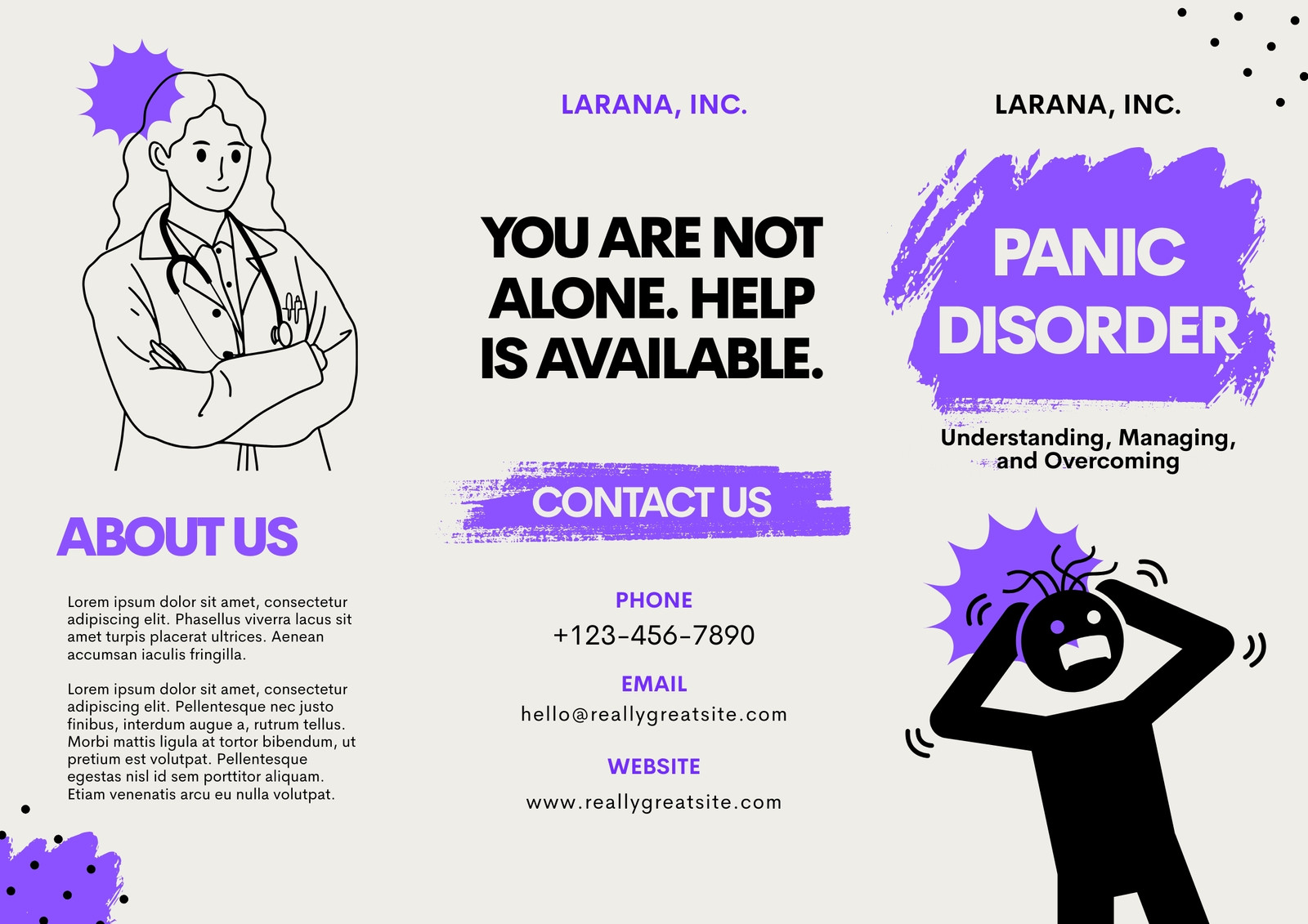 White and Purple Modern Illustrative Panic Disorder Awareness Brochure