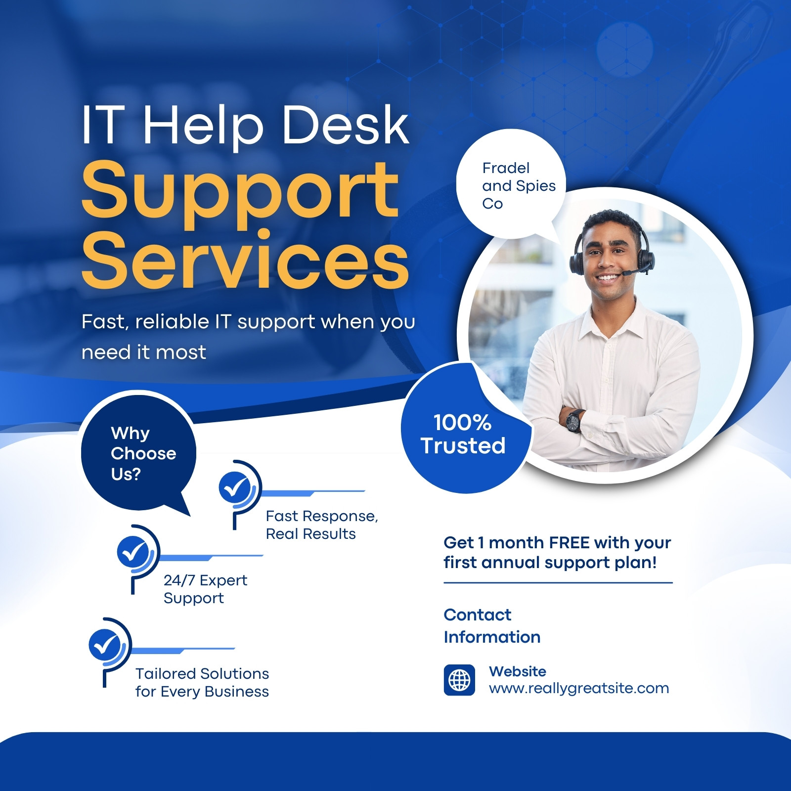 Blue and White Modern IT Help Desk LinkedIn Post