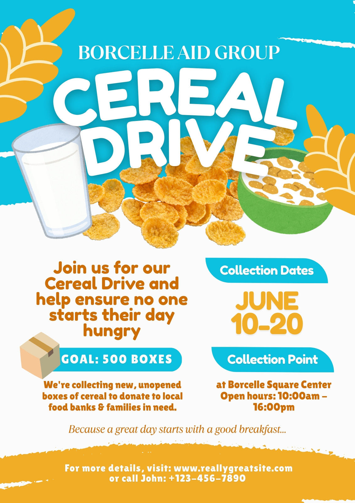 Blue & Orange Dynamic Cereal Drive Flyer