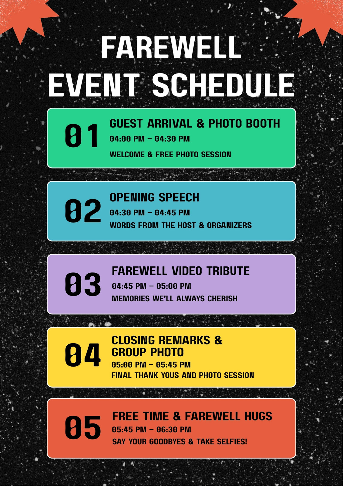 Black Modern Farewell Event Schedule Poster