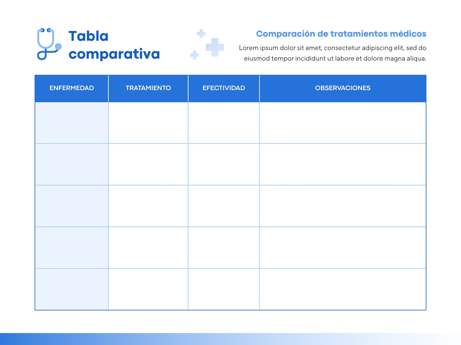 Gráfica Tabla Comparativa Medicina Minimalista Azul