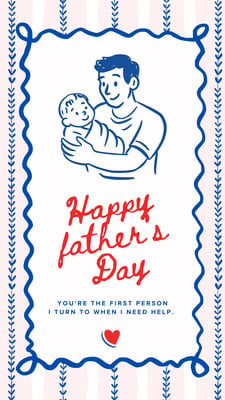 Illustrated Happy Father's Day Greeting Instagram Story Canva template, blue and red