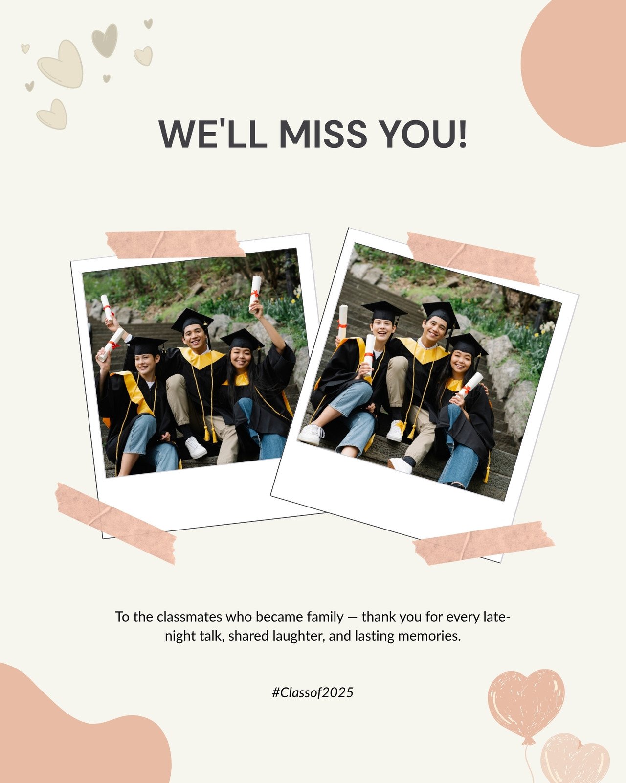 Peach Simple Class Farewell Instagram Post